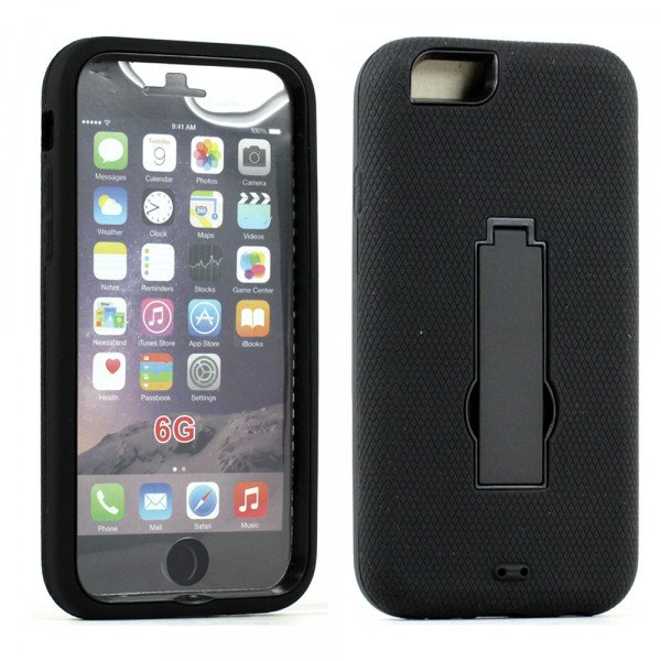 Wholesale Apple iPhone 6 4.7 Armor Hybrid Case w Screen and Stand (Black Black)